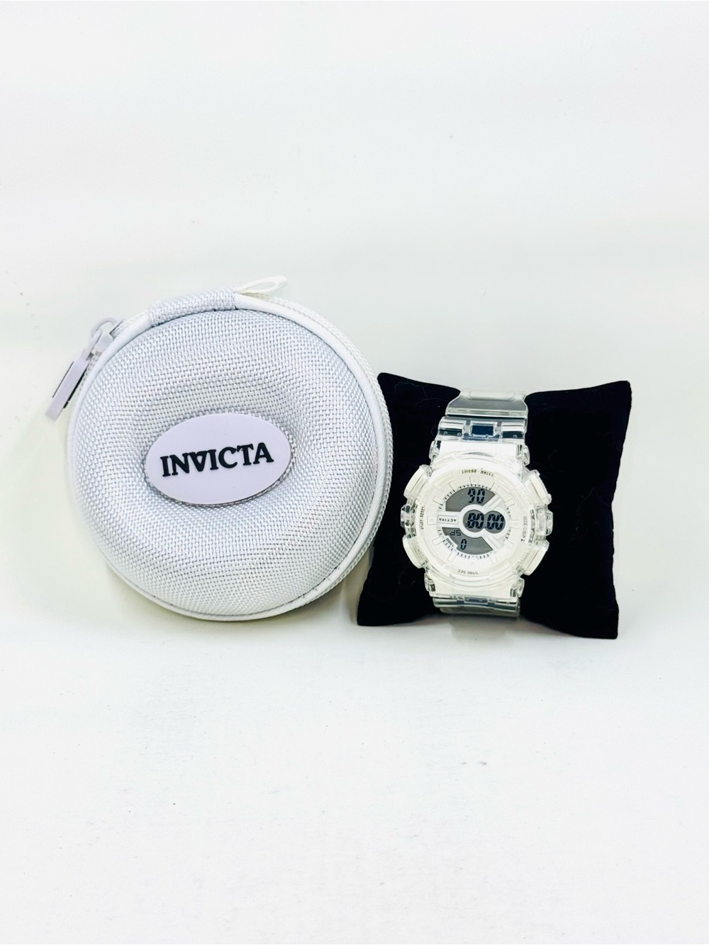 Invicta X Activa Clear Band W/White Face Digital Sport Watch & Travel Case